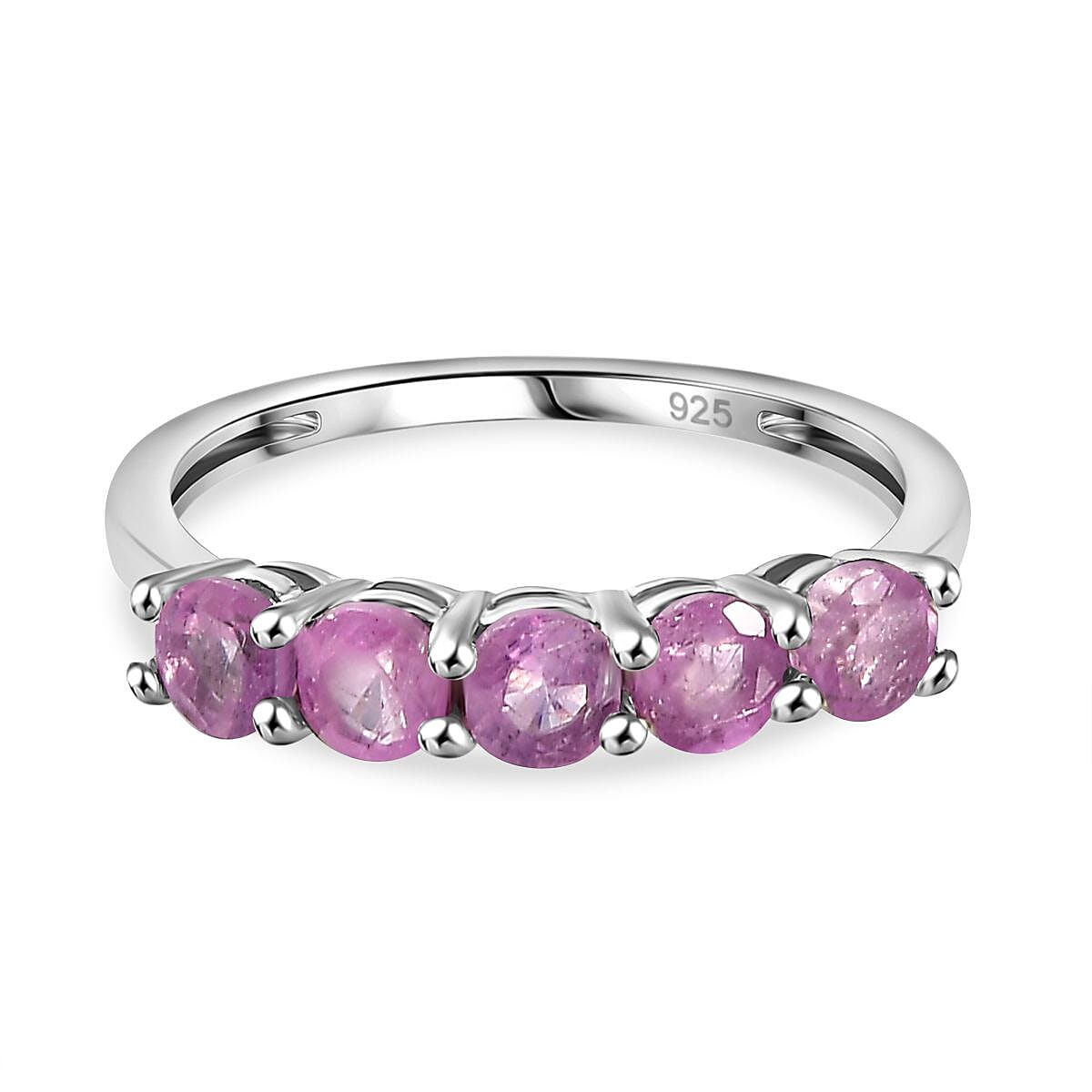 Fissure Filled Pink Sapphire 5-Stone Ring in Platinum Overlay Sterling Silver 1.34 Ct. 7795764 0