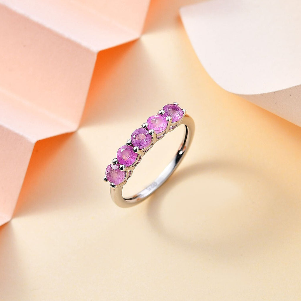 Fissure Filled Pink Sapphire  Ring in Platinum Overlay Sterling Silver 1.30 ct  1.345  Ct.