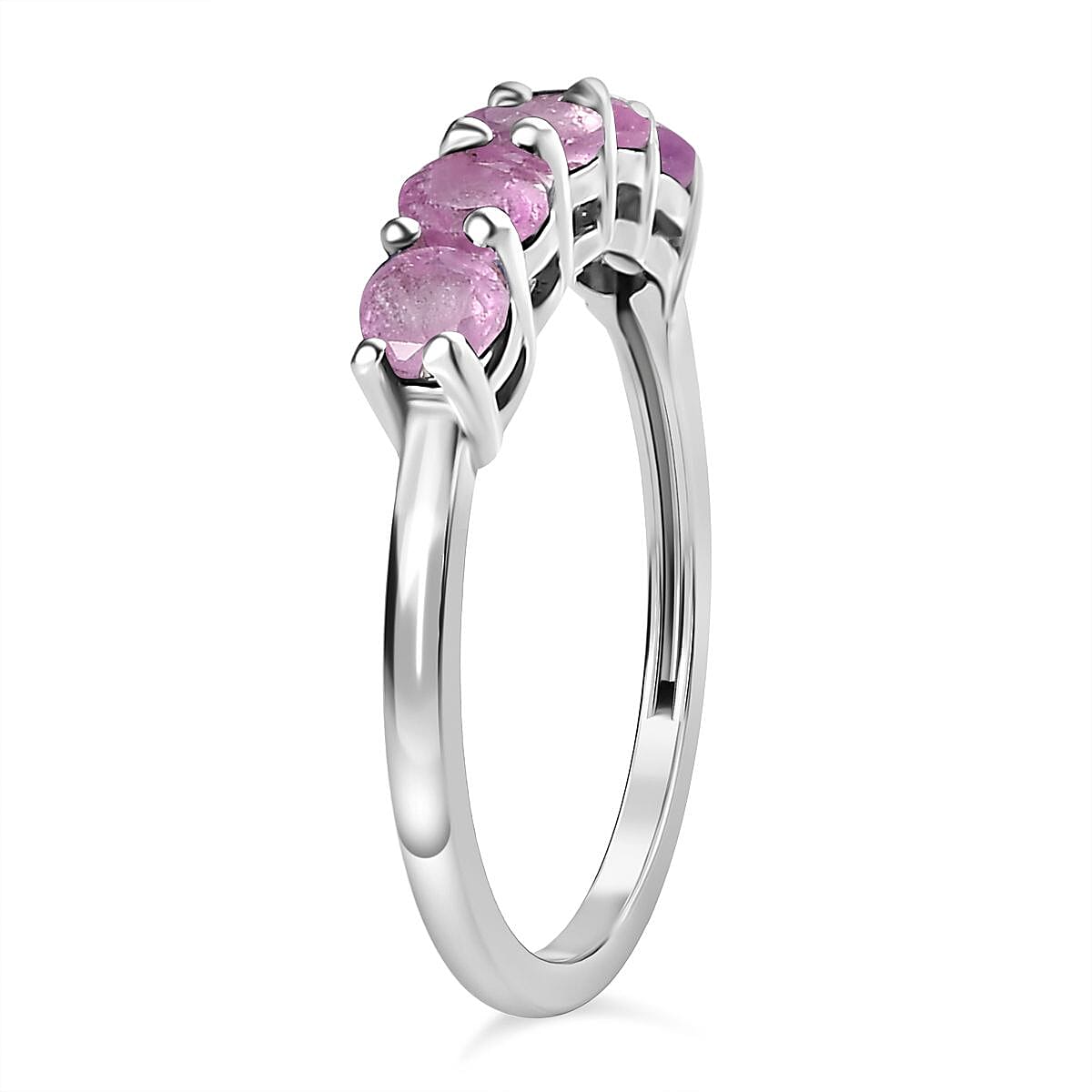 Fissure Filled Pink Sapphire 5-Stone Ring in Platinum Overlay Sterling Silver 1.34 Ct. 7795764 3