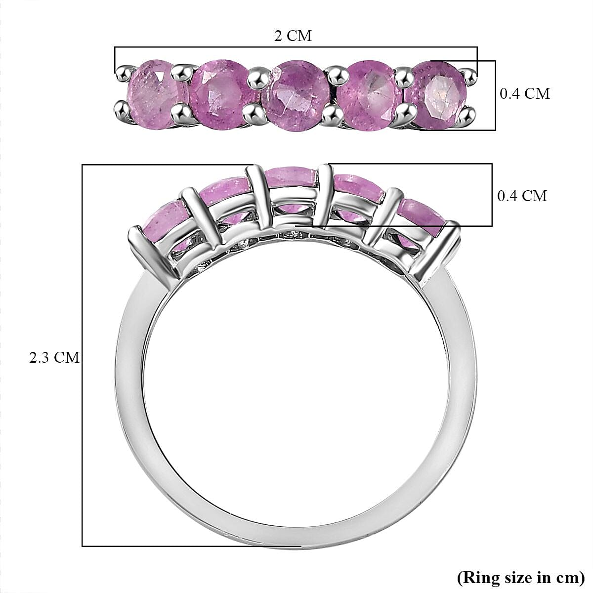 Fissure Filled Pink Sapphire 5-Stone Ring in Platinum Overlay Sterling Silver 1.34 Ct. 7795764 5