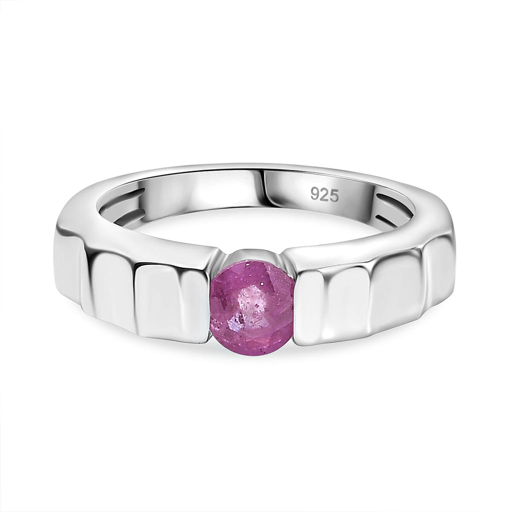 Fissure Filled Pink Sapphire  Solitaire Ring in rhodium Sterling Silver