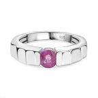 Fissure Filled Pink Sapphire  Solitaire Ring in rhodium Sterling Silver