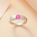 Fissure Filled Pink Sapphire  Solitaire Ring in rhodium Sterling Silver