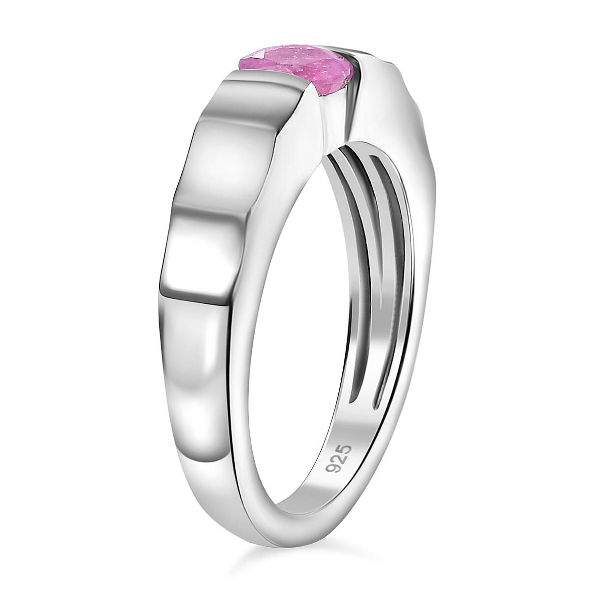 Fissure Filled Pink Sapphire  Solitaire Ring in Rhodium Overlay Sterling Silver 7861406 3