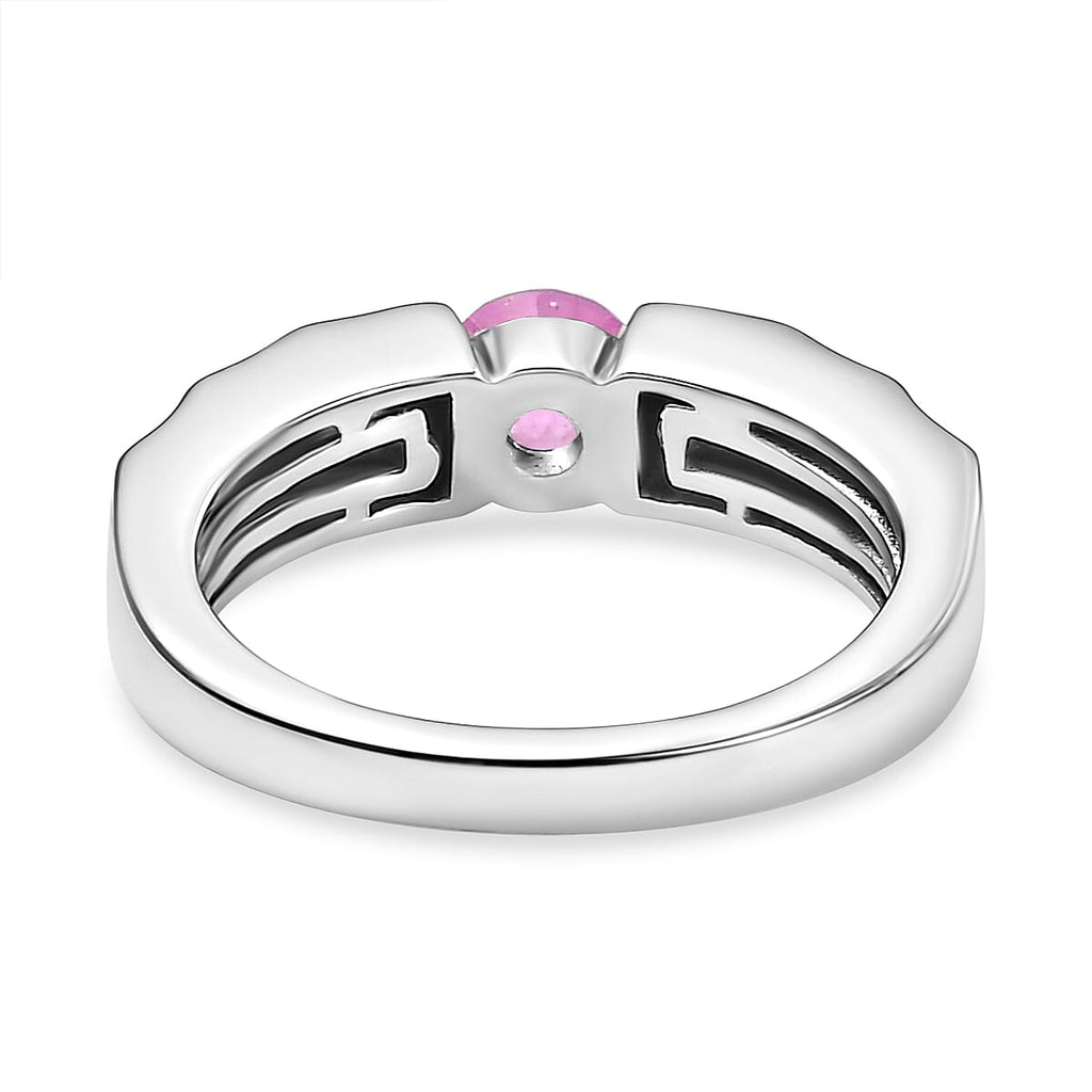 Fissure Filled Pink Sapphire  Solitaire Ring in rhodium Sterling Silver