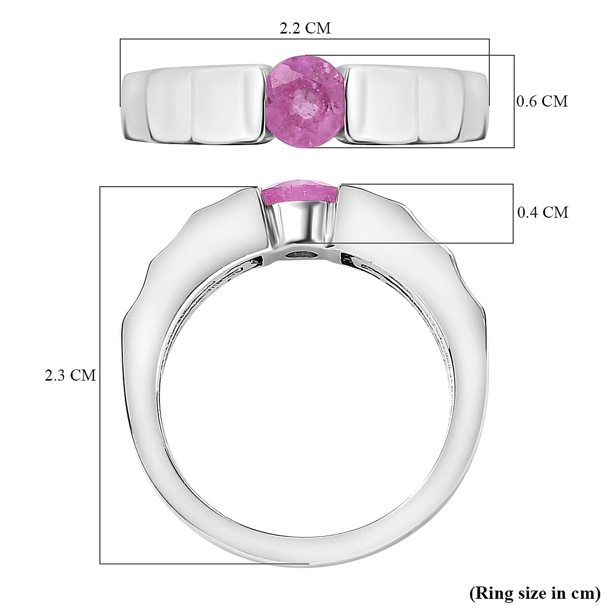 Fissure Filled Pink Sapphire  Solitaire Ring in Rhodium Overlay Sterling Silver 7861406 5