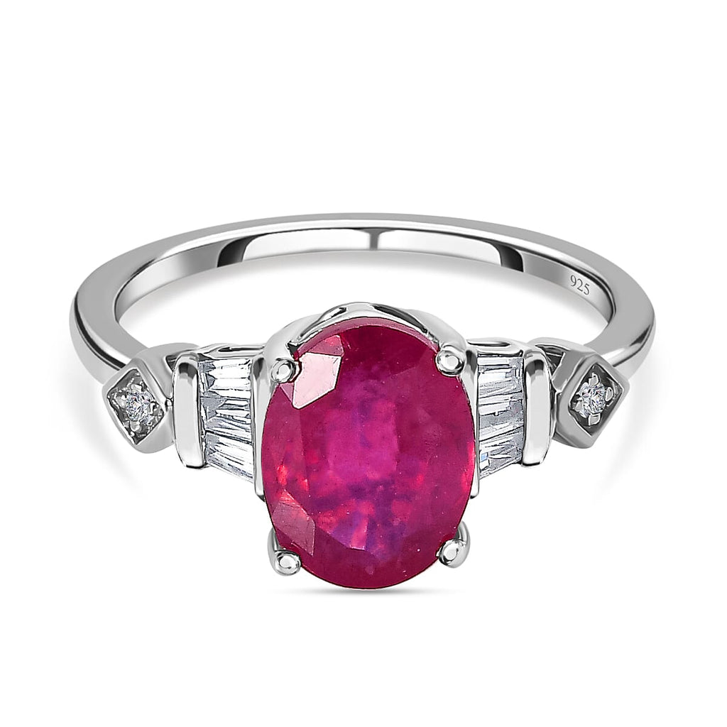 Collectors Edition - Extremely Rare Vivid Pink Sapphire & Natural Zircon Ring in Platinum Overlay Sterling Silver 2.65 Ct.