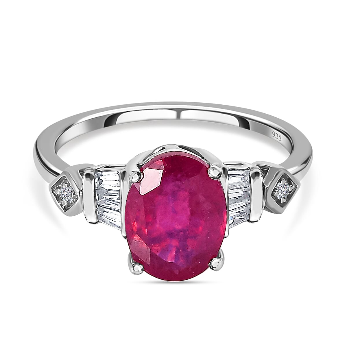 Extremely Rare Vivid Pink Sapphire and Natural Zircon Ring in Platinum Overlay Sterling Silver 7537716 0