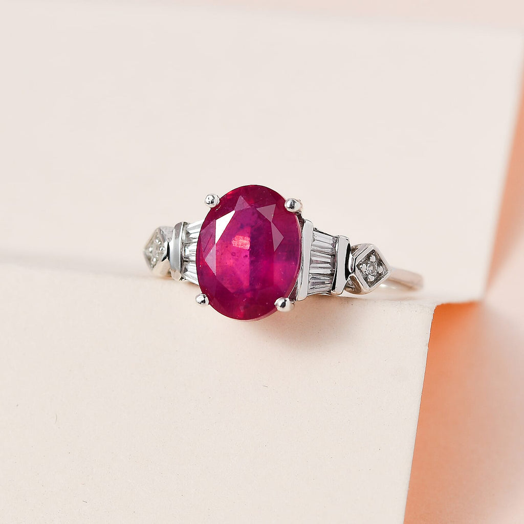 Collectors Edition - Extremely Rare Vivid Pink Sapphire & Natural Zircon Ring in Platinum Overlay Sterling Silver 2.65 Ct.