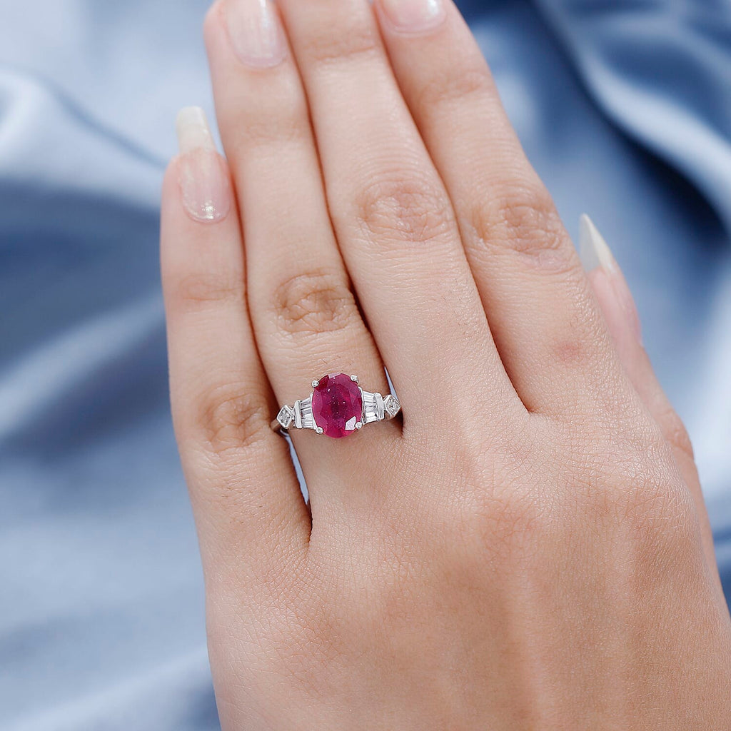 Collectors Edition - Extremely Rare Vivid Pink Sapphire & Natural Zircon Ring in Platinum Overlay Sterling Silver 2.65 Ct.