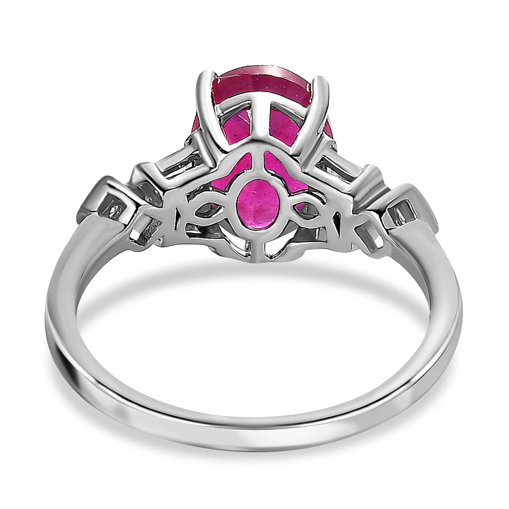 Collectors Edition - Extremely Rare Vivid Pink Sapphire & Natural Zircon Ring in Platinum Overlay Sterling Silver 2.65 Ct.