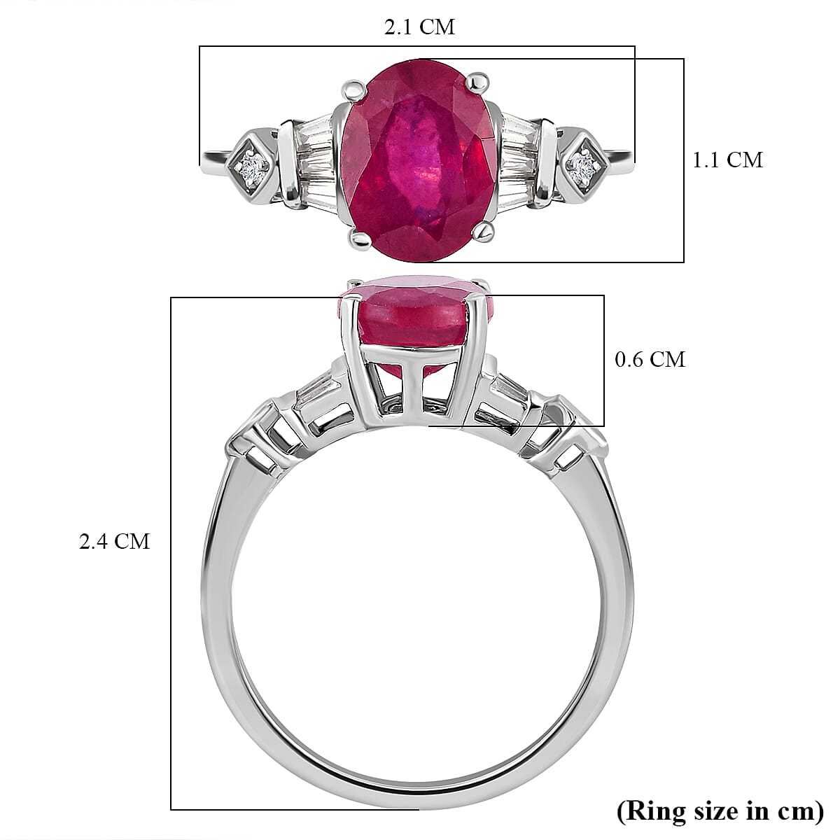 Extremely Rare Vivid Pink Sapphire and Natural Zircon Ring in Platinum Overlay Sterling Silver 7537716 5