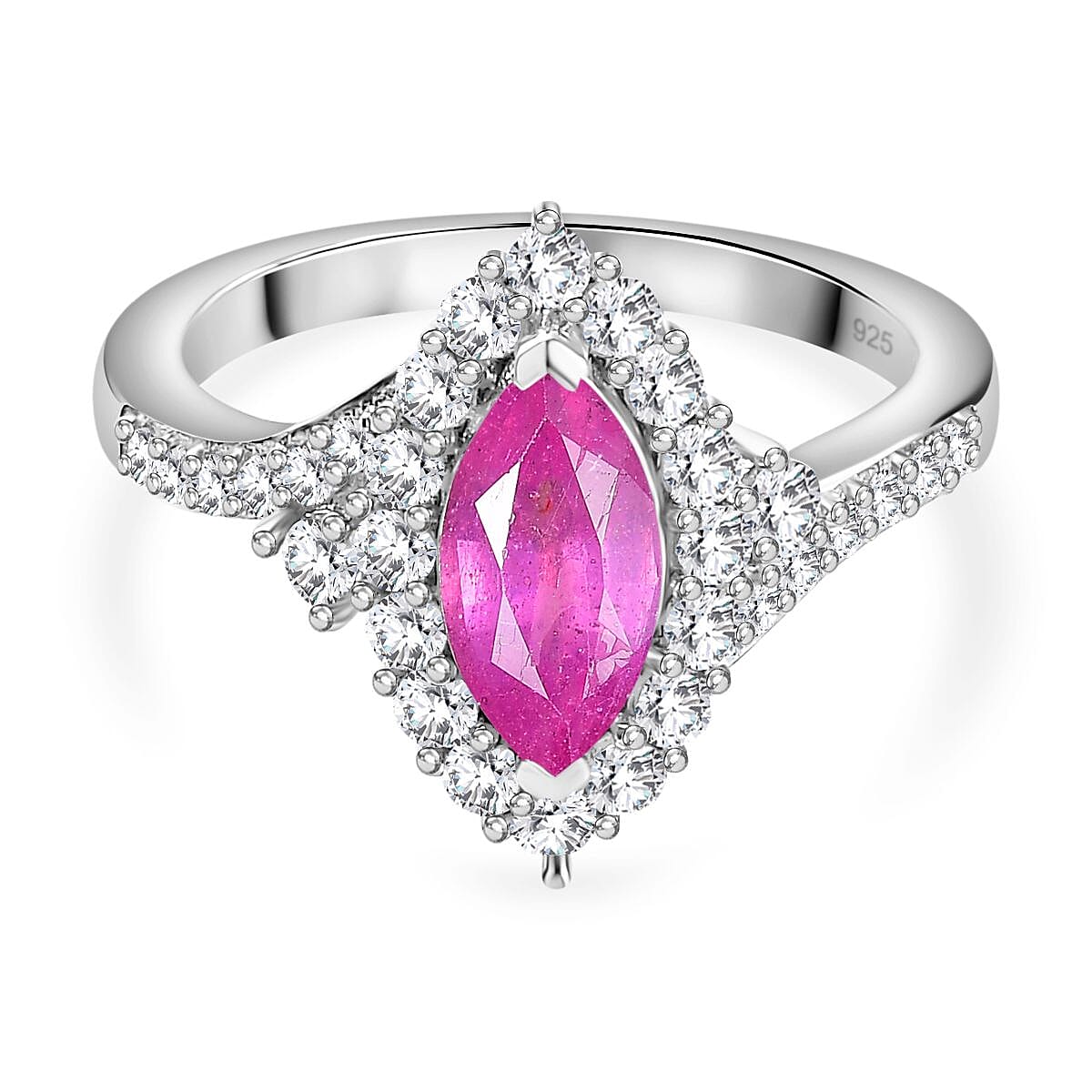 Pink Sapphire (FF) and Natural Zircon Halo Ring in Platinum Overlay Sterling Silver 2.15 Ct 7773939 0