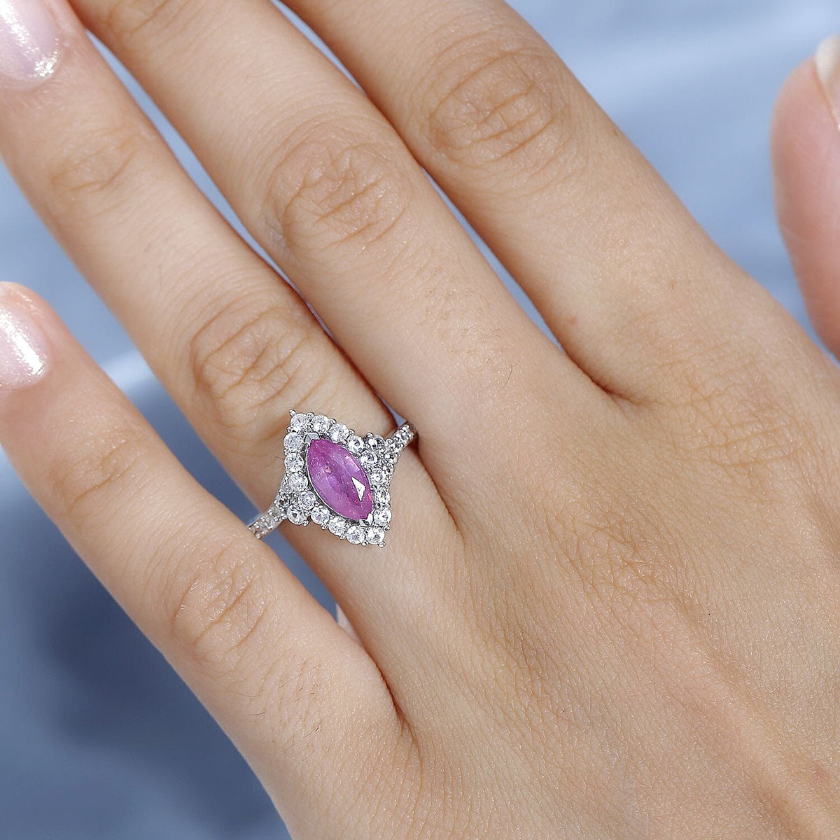 Pink Sapphire (FF) and Natural Zircon Halo Ring in Platinum Overlay Sterling Silver 2.15 Ct 7773939 2