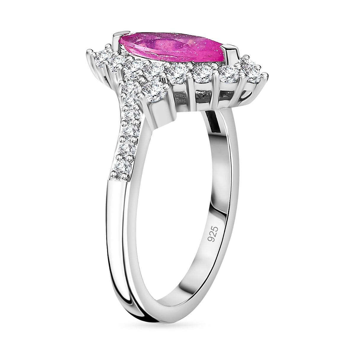 Pink Sapphire (FF) and Natural Zircon Halo Ring in Platinum Overlay Sterling Silver 2.15 Ct 7773939 3