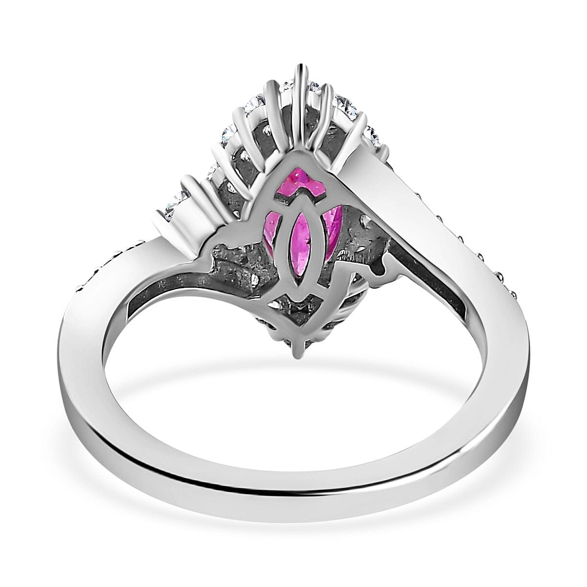 Pink Sapphire (FF) and Natural Zircon Halo Ring in Platinum Overlay Sterling Silver 2.15 Ct 7773939 4