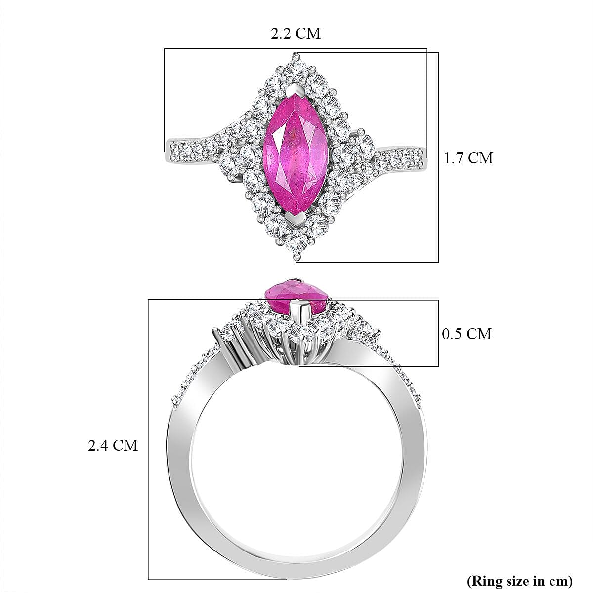 Pink Sapphire (FF) and Natural Zircon Halo Ring in Platinum Overlay Sterling Silver 2.15 Ct 7773939 5