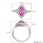 Pink Sapphire & Natural Zircon Halo Ring in Platinum Overlay Sterling Silver 2.15 Ct