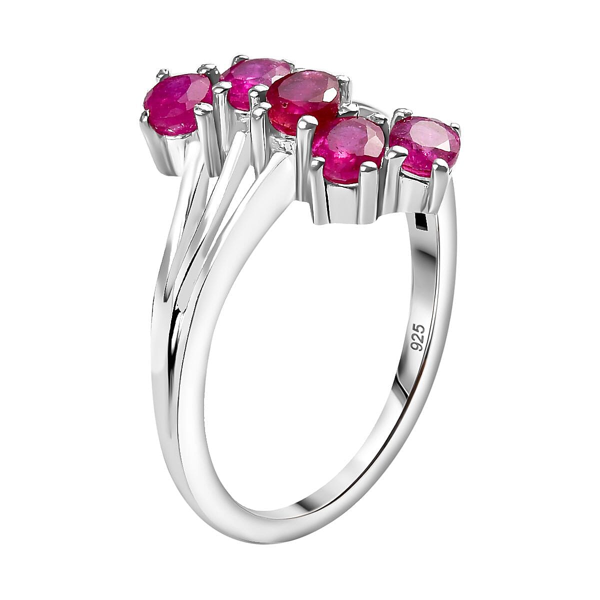 African Ruby 5 Stone Ring in Platinum Overlay Sterling Silver 1.00 Ct. 7533768 3