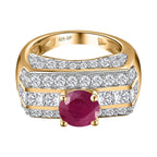 GP Art Deco Collection - Ruby & Moissanite Ring in 18K Vermeil YG Plated Sterling Silver 3.96 Ct, Silver Wt. 7.76 Gms