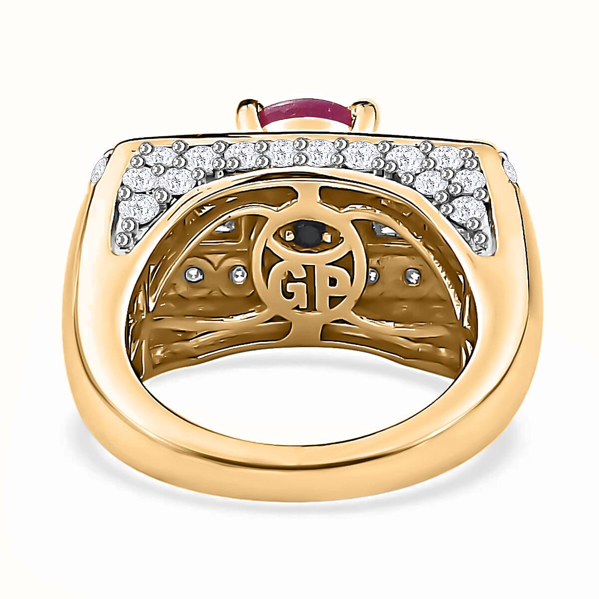 GP Art Deco Collection - Ruby &amp; Moissanite Ring in 18K Vermeil YG Plated Sterling Silver 3.96 Ct, Silver Wt. 7.76 Gms 7668535 4
