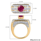GP Art Deco Collection - Ruby & Moissanite Ring in 18K Vermeil YG Plated Sterling Silver 3.96 Ct, Silver Wt. 7.76 Gms