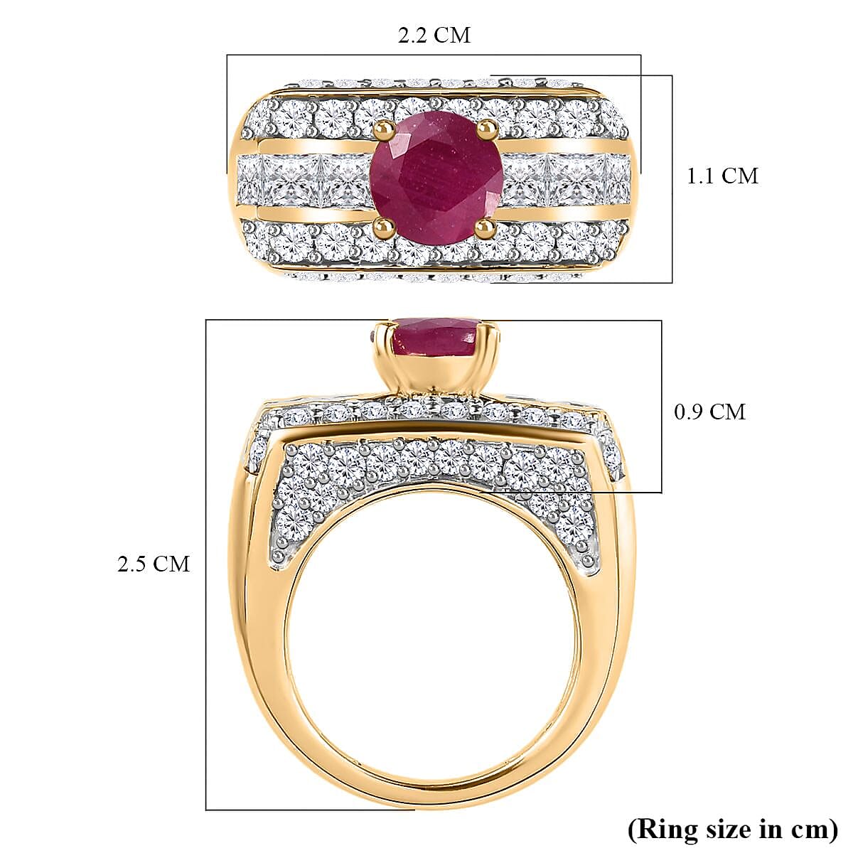 GP Art Deco Collection - Ruby &amp; Moissanite Ring in 18K Vermeil YG Plated Sterling Silver 3.96 Ct, Silver Wt. 7.76 Gms 7668535 5