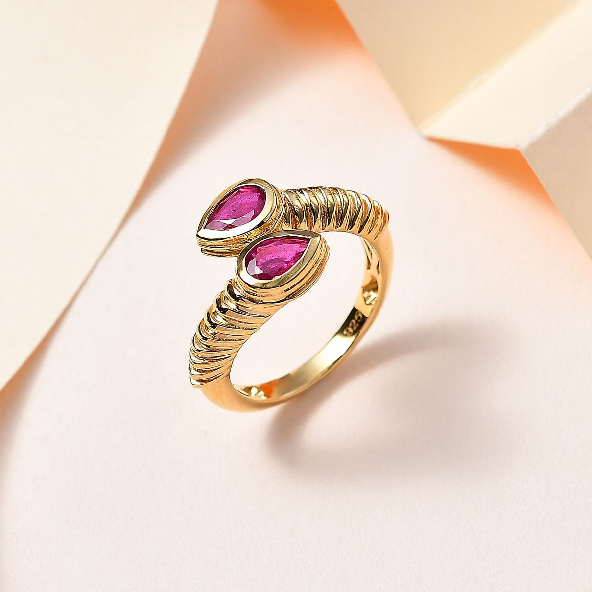 Ruby Bypass Ring in 18K Vermeil Yellow Gold Plated Sterling Silver 1.17 Ct 7758118 1