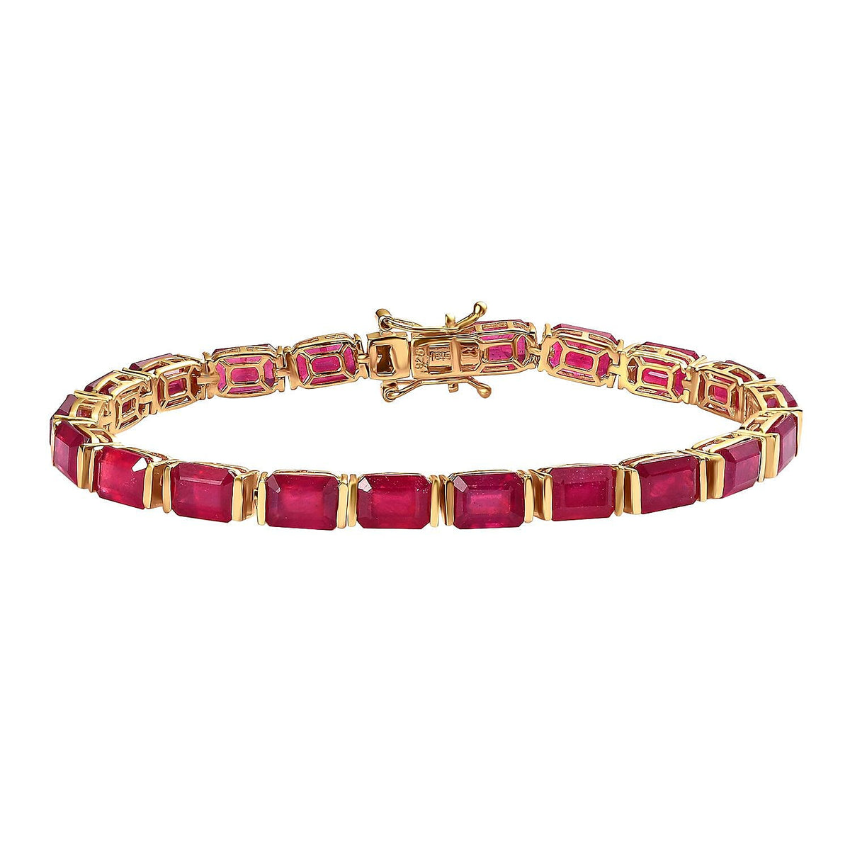 Ruby Tennis Bracelet (Size - 7) in 18K Vermeil Yellow Gold Sterling Silver 29.30 Ct, Silver Wt. 9.95 Gms 7578527 0