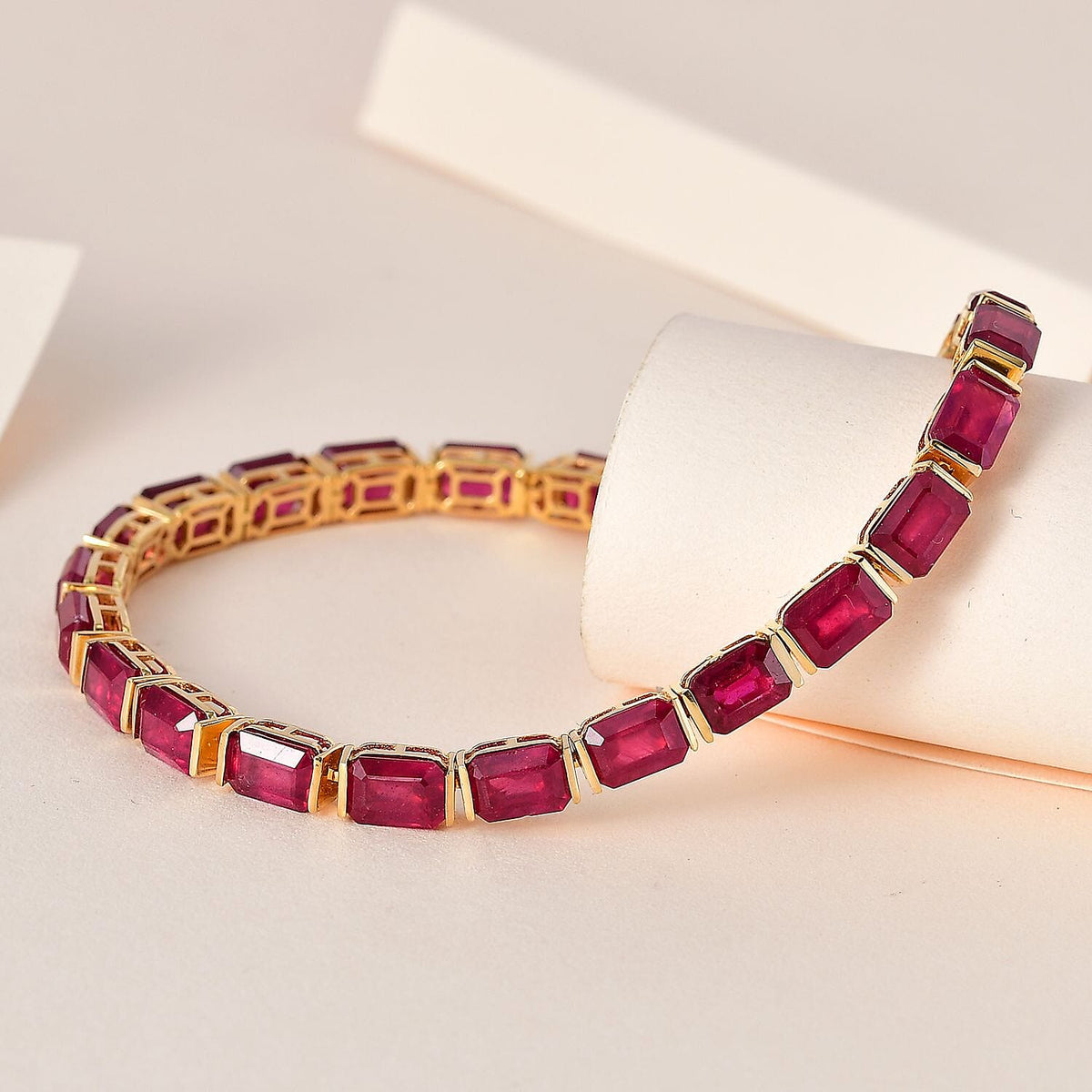 Ruby Tennis Bracelet (Size - 7) in 18K Vermeil Yellow Gold Sterling Silver 29.30 Ct, Silver Wt. 9.95 Gms 7578527 1