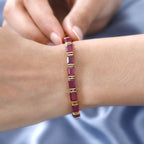Ruby Tennis Bracelet (Size - 7) in 18K Vermeil Yellow Gold Sterling Silver 29.30 Ct, Silver Wt. 9.95 Gms