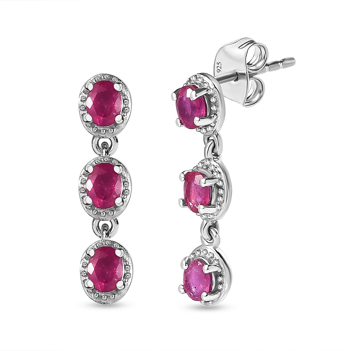 African Ruby Dangle Earrings in Platinum Overlay Sterling Silver 1.51 Ct. 7548745 0
