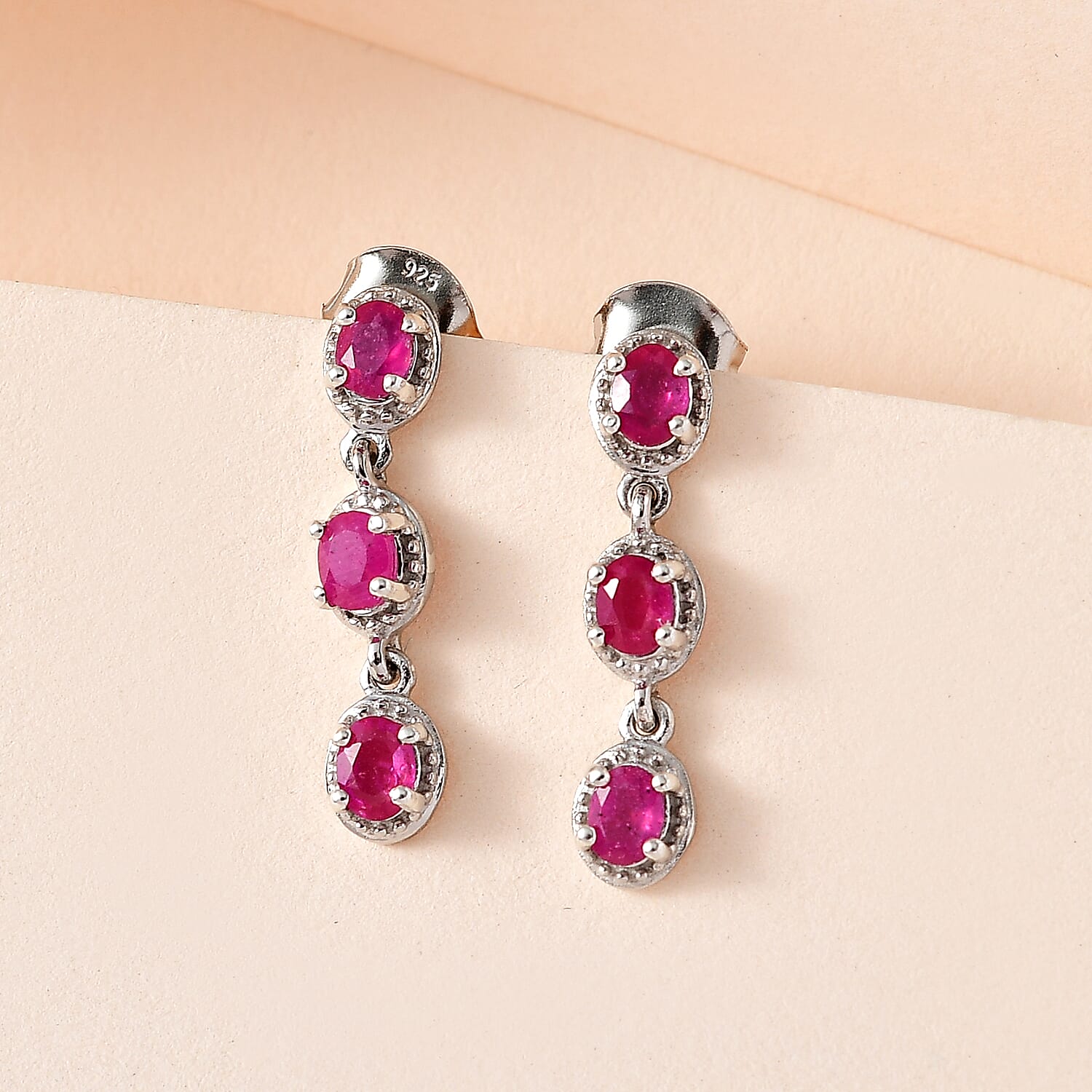 African Ruby Dangle Earrings in Platinum Overlay Sterling Silver 1.51 Ct. 7548745 1