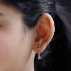 African Ruby Dangle Earrings in Platinum Overlay Sterling Silver 1.51 Ct.