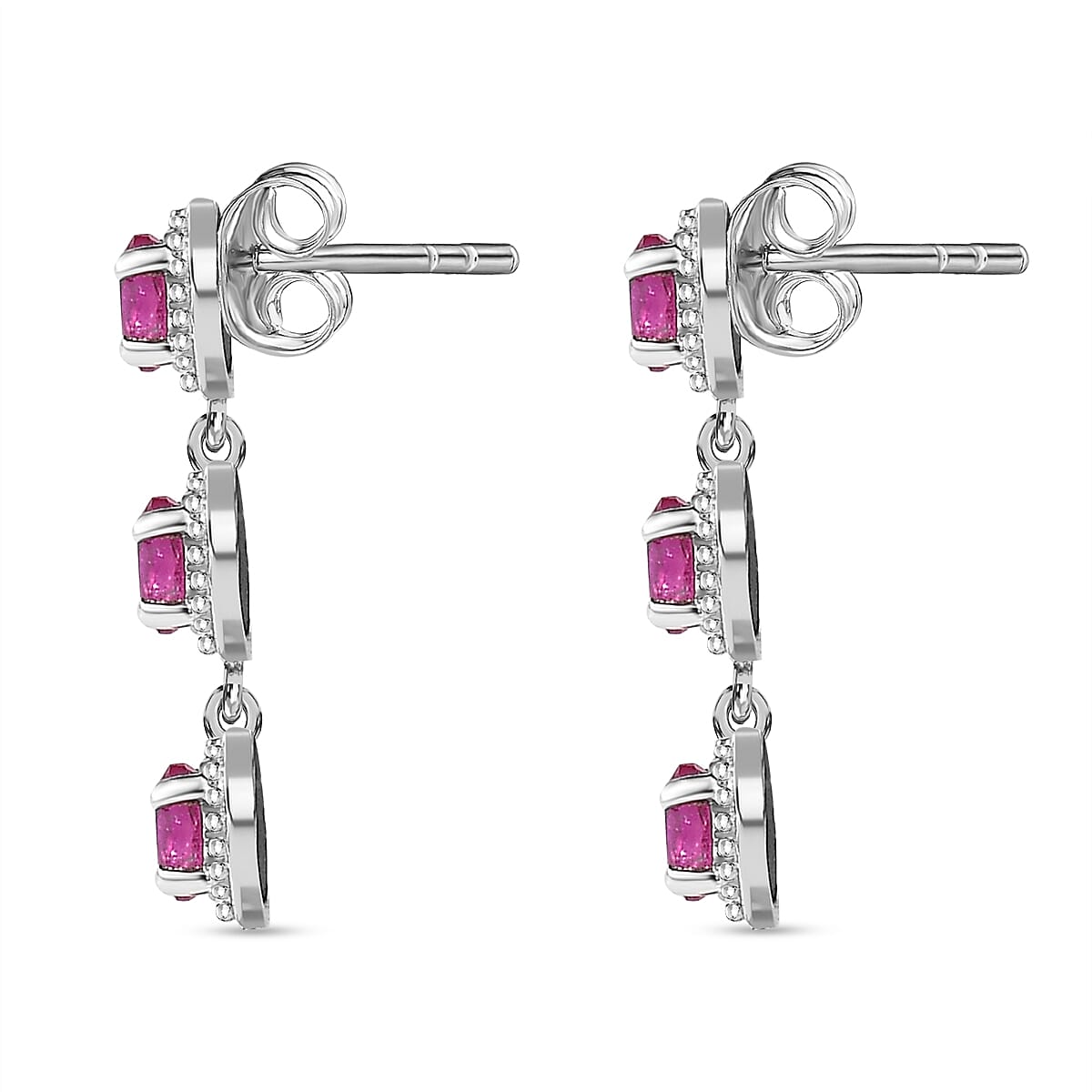 African Ruby Dangle Earrings in Platinum Overlay Sterling Silver 1.51 Ct. 7548745 3