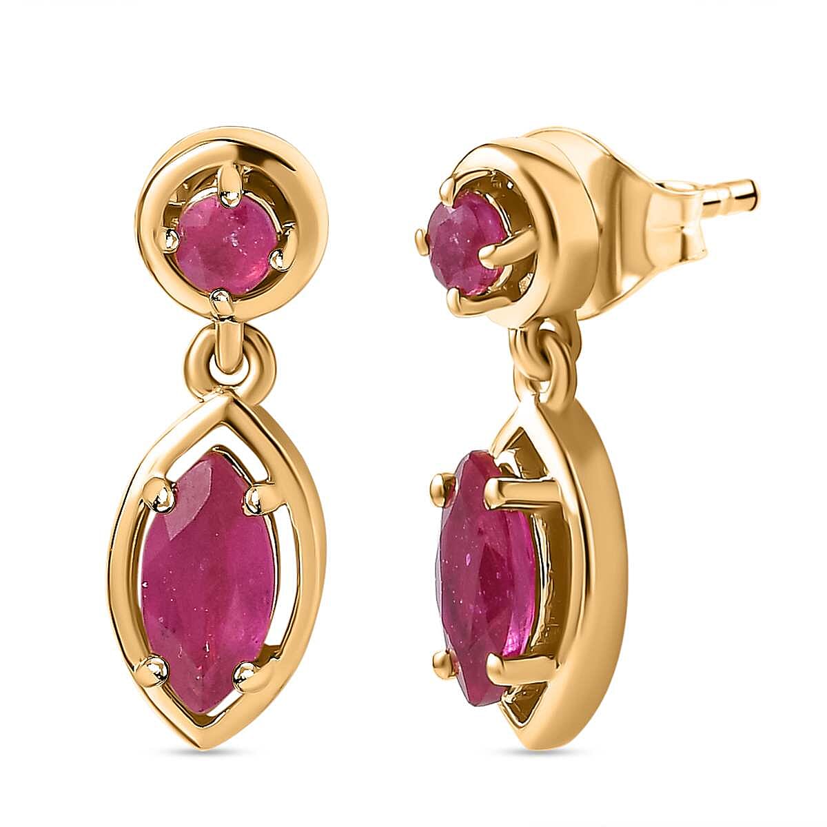 African Ruby Dangle Earrings in 18K Yellow Gold Vermeil Plated Sterling Silver 2.06 Ct. 7705859 0