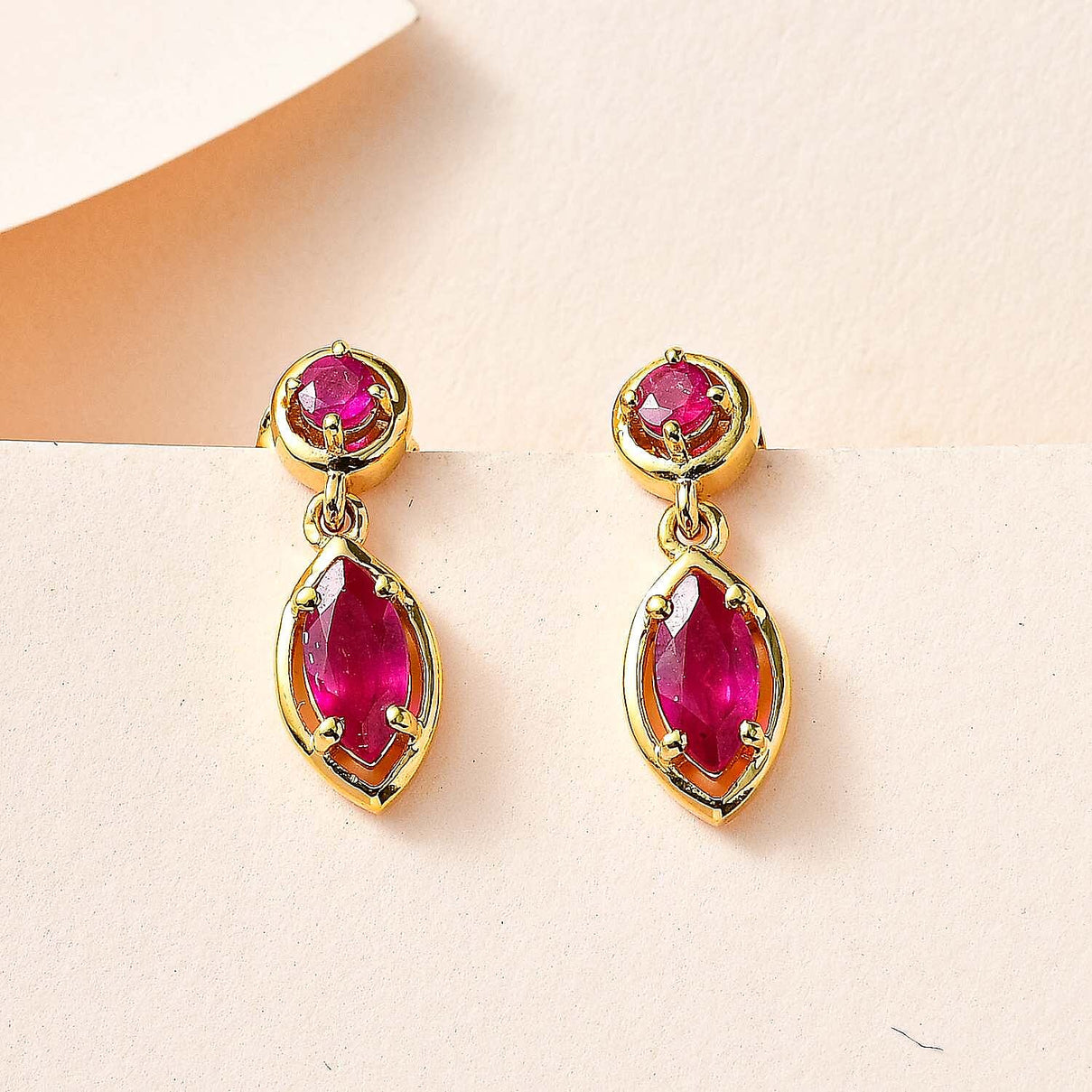 African Ruby Dangle Earrings in 18K Yellow Gold Vermeil Plated Sterling Silver 2.06 Ct. 7705859 2
