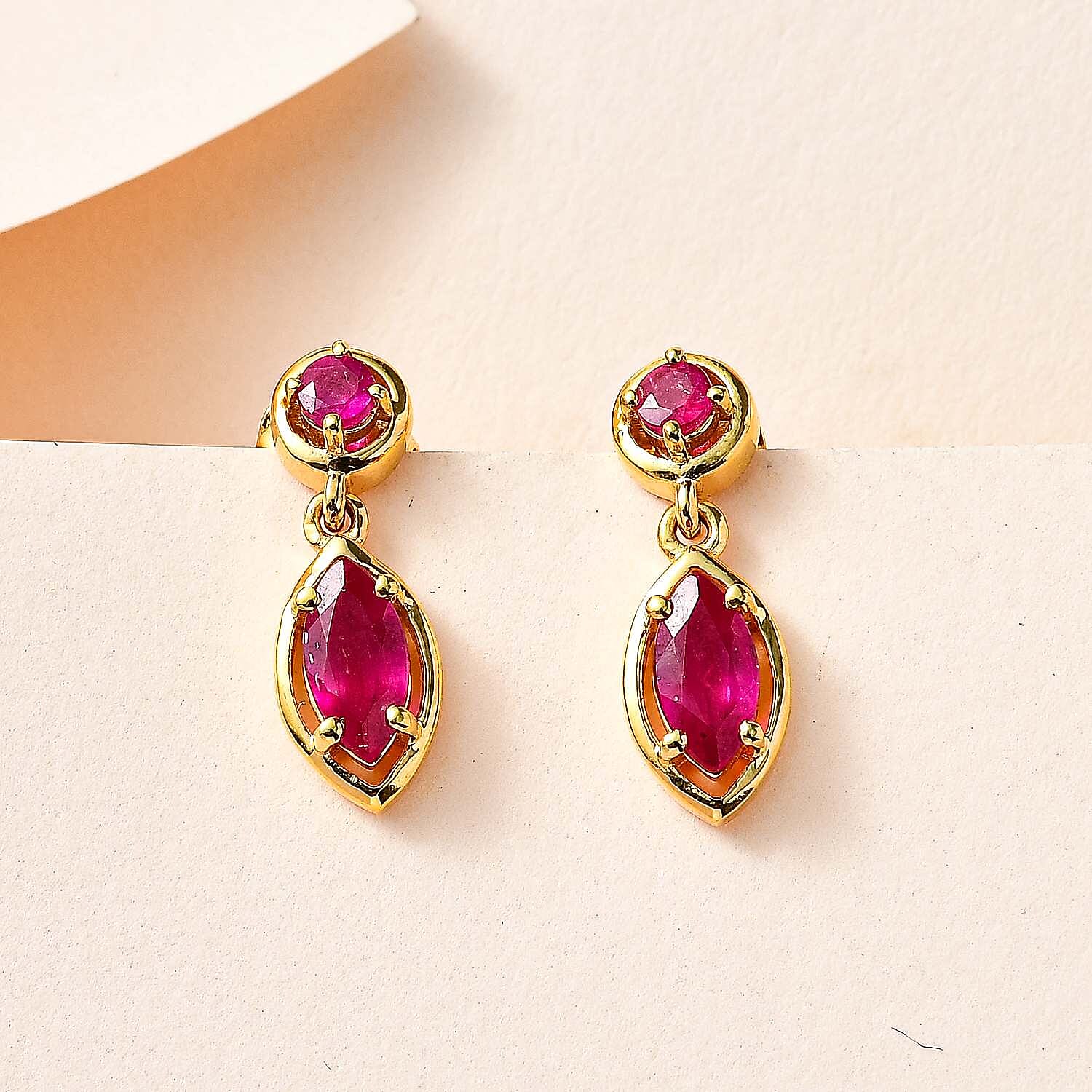 African Ruby Dangle Earrings in 18K Yellow Gold Vermeil Plated Sterling Silver 2.06 Ct. 7705859 2