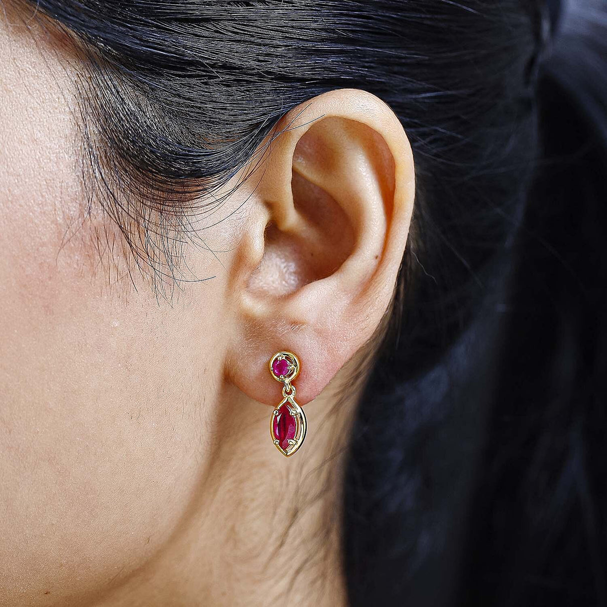 African Ruby Dangle Earrings in 18K Yellow Gold Vermeil Plated Sterling Silver 2.06 Ct. 7705859 3