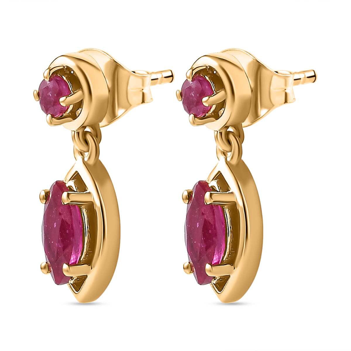 African Ruby Dangle Earrings in 18K Yellow Gold Vermeil Plated Sterling Silver 2.06 Ct. 7705859 4