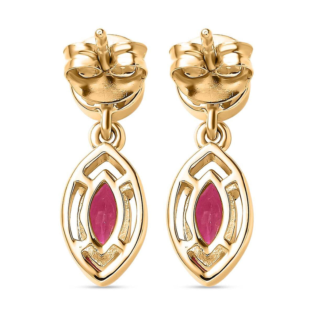 African Ruby Dangle Earrings in 18K Yellow Gold Vermeil Plated Sterling Silver 2.06 Ct.