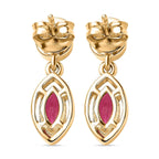 African Ruby Dangle Earrings in 18K Yellow Gold Vermeil Plated Sterling Silver 2.06 Ct.