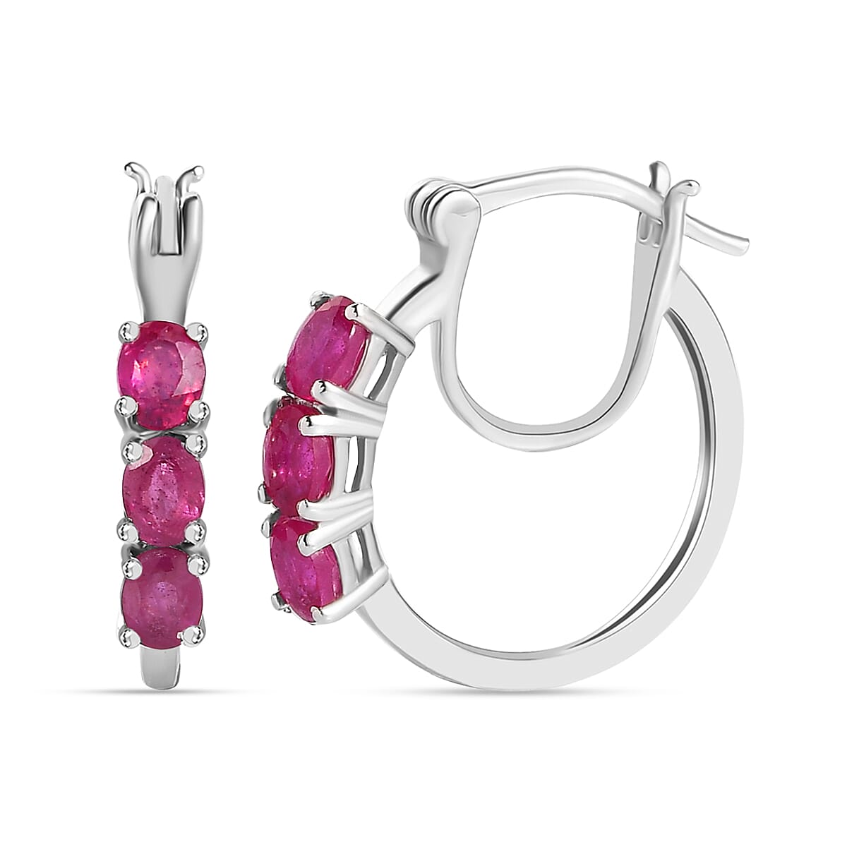 Fissure Filled Ruby Hoop Earrings in Platinum Overlay Sterling Silver 1.638  Ct. 7711458 0