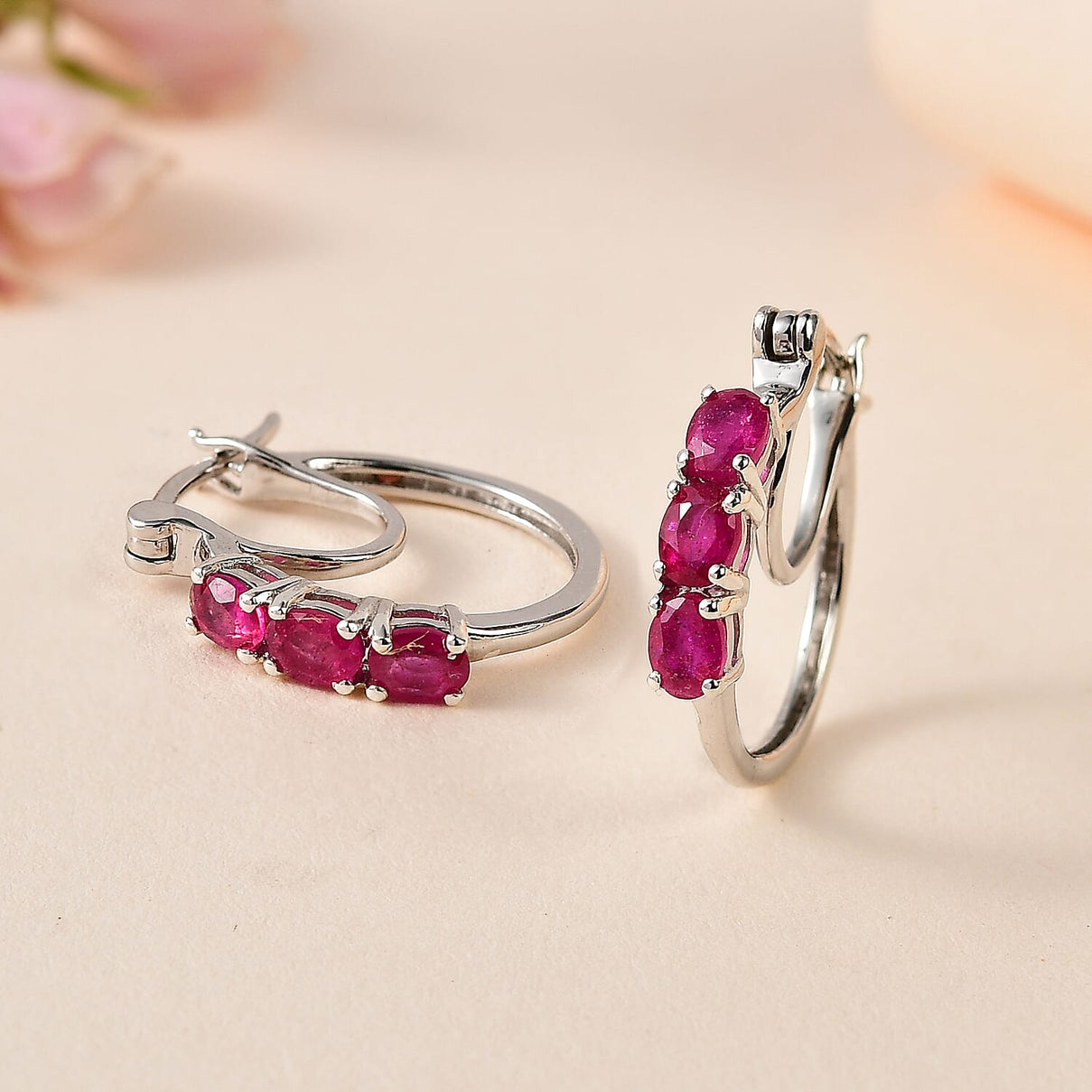 Fissure Filled Ruby Hoop Earrings in Platinum Overlay Sterling Silver 1.638  Ct. 7711458 1