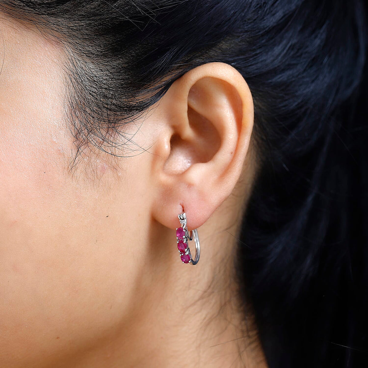 Fissure Filled Ruby Hoop Earrings in Platinum Overlay Sterling Silver 1.638  Ct. 7711458 2