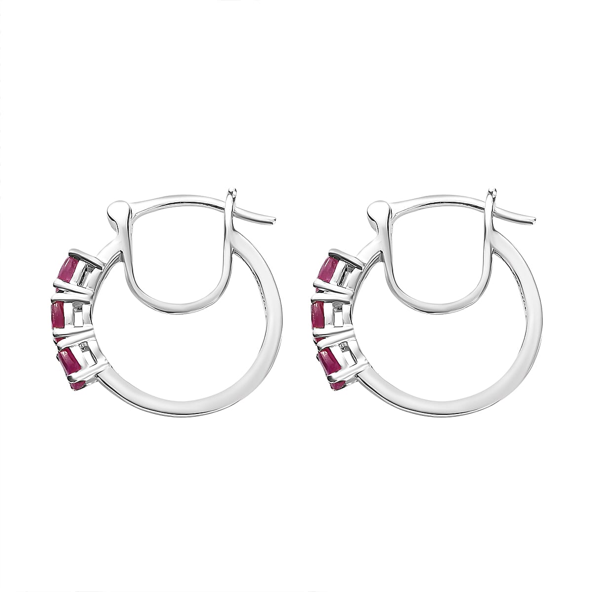 Fissure Filled Ruby Hoop Earrings in Platinum Overlay Sterling Silver 1.638  Ct. 7711458 3
