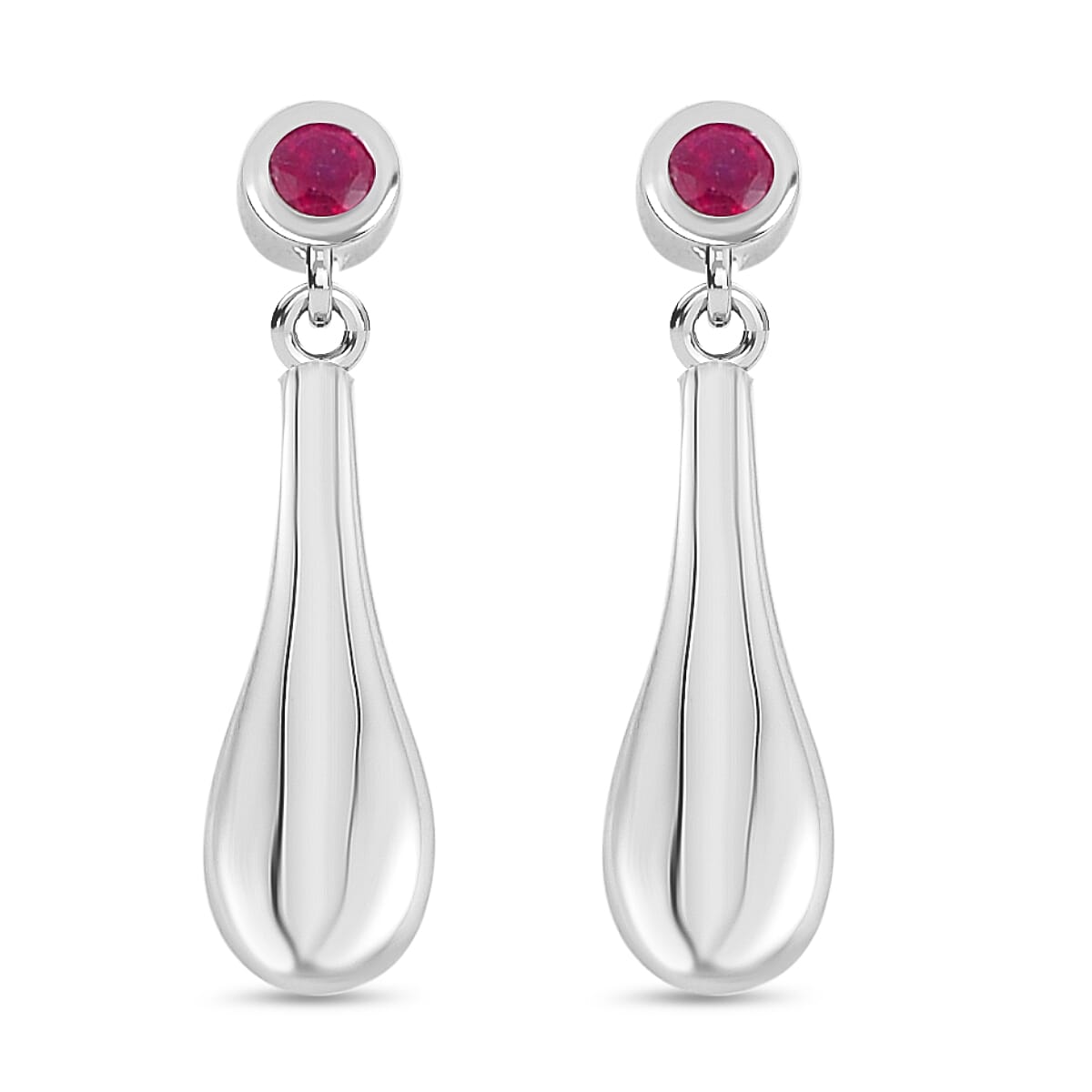 LUCY Q - Drop Collection Fissure Filled Ruby Earring with Push Back in Rhodium Overlay Sterling Silver 7683686 0
