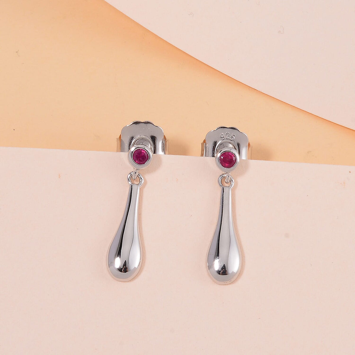 LUCY Q - Drop Collection Fissure Filled Ruby Earring with Push Back in Rhodium Overlay Sterling Silver 7683686 1