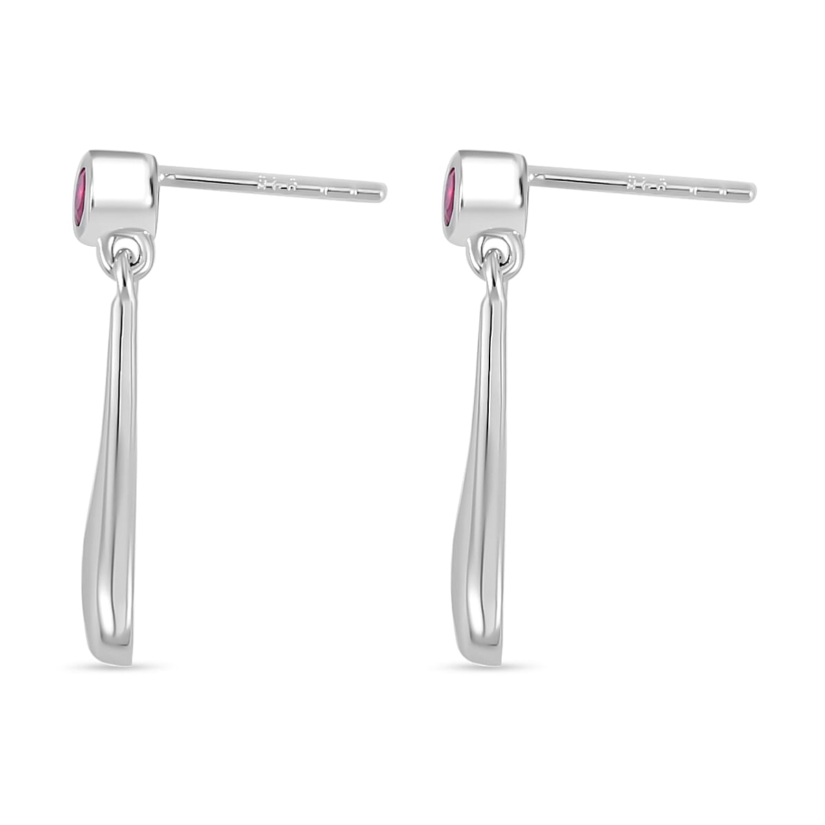 LUCY Q - Drop Collection Fissure Filled Ruby Earring with Push Back in Rhodium Overlay Sterling Silver 7683686 3