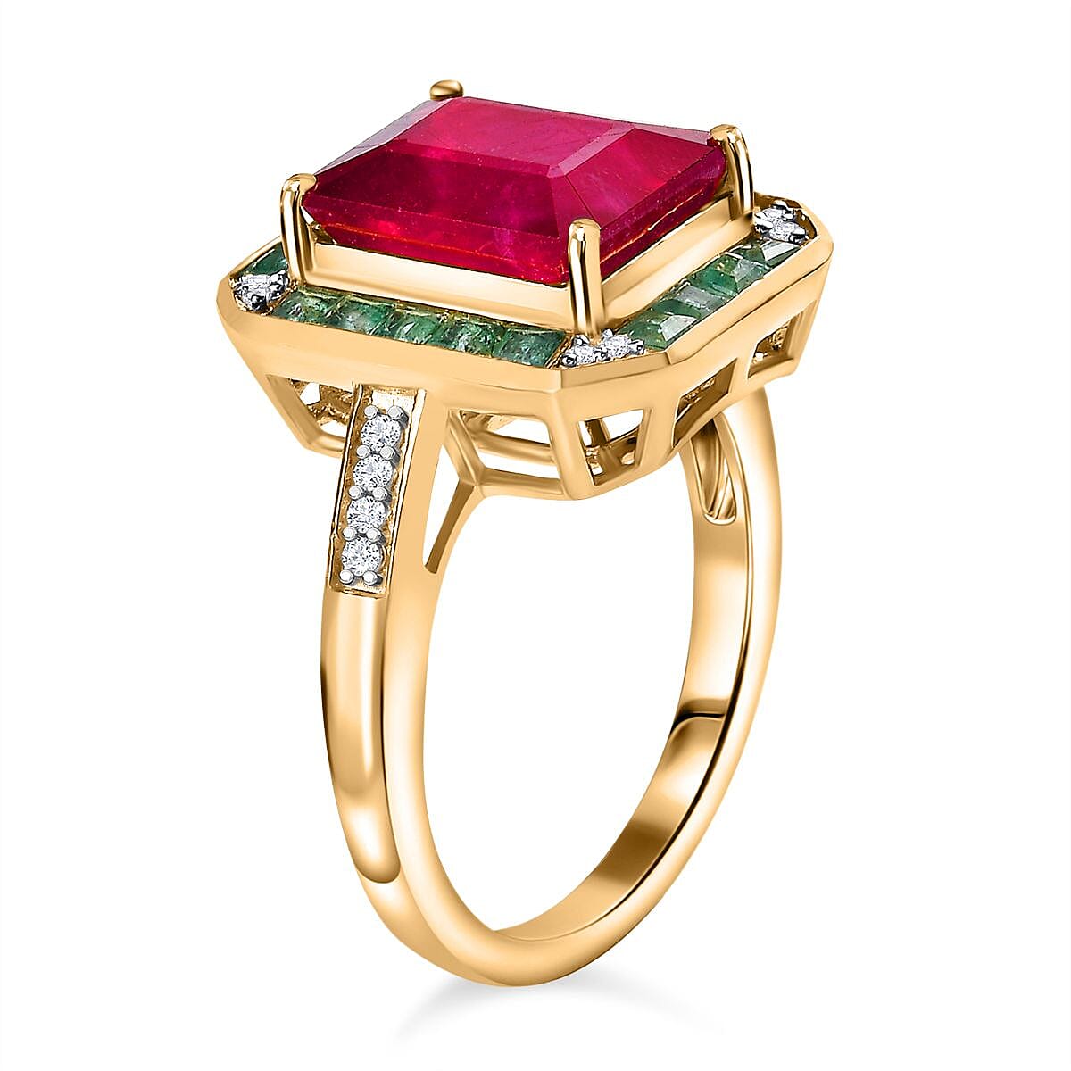 African Ruby, Gemfields Emerald and Natural Zircon Halo Ring in 18K Gold Vermeil Sterling Silver 7778847 3